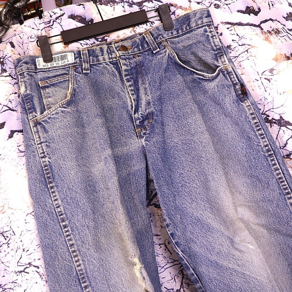 DISTRESSED JEANS 36x32 Armorex FR *FLAWED* Wide Leg Light Wash Acid Casual Denim